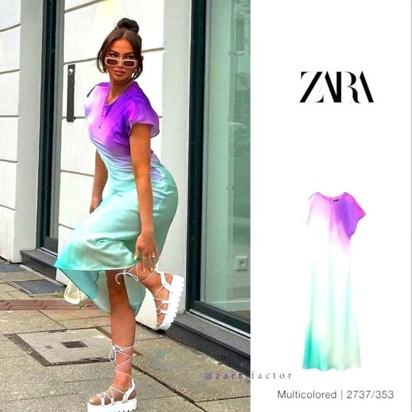 ZARA TIE DYE SATIN DRESS ombre - Picture 2 of 15